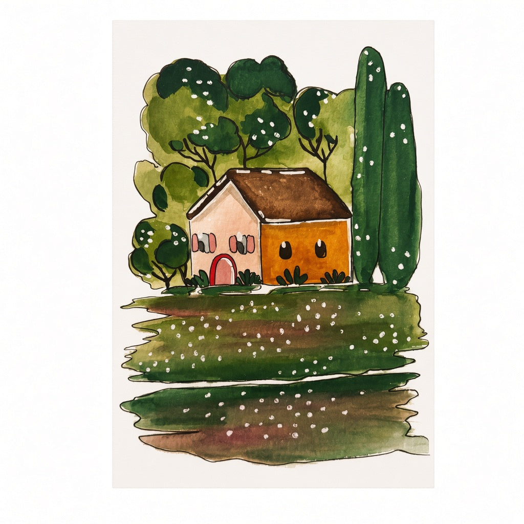 Little Cottage in a Field– Original Watercolor