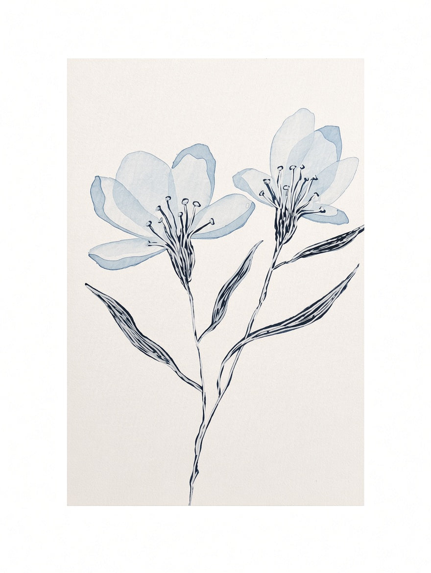 Soft Blue Blooms – Original Watercolor
