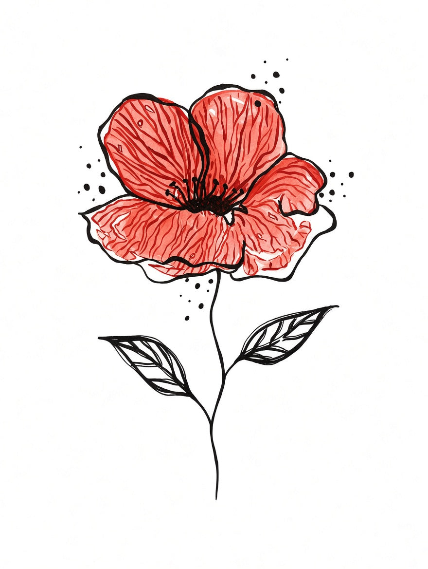 Coral Red Bloom – Original Watercolor & Ink