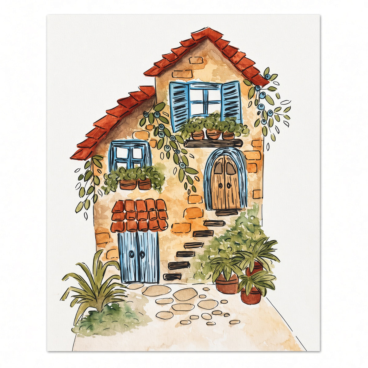 Mediterranean Cottage – Original Watercolor Painting