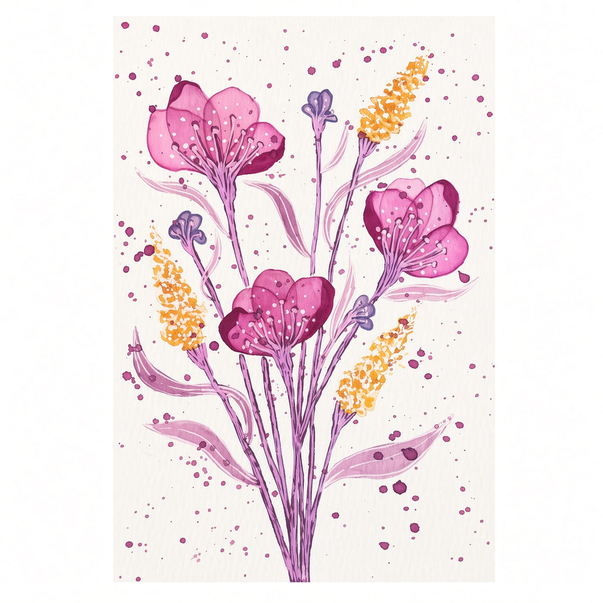 Pink Wildflowers – Original Watercolor Painting